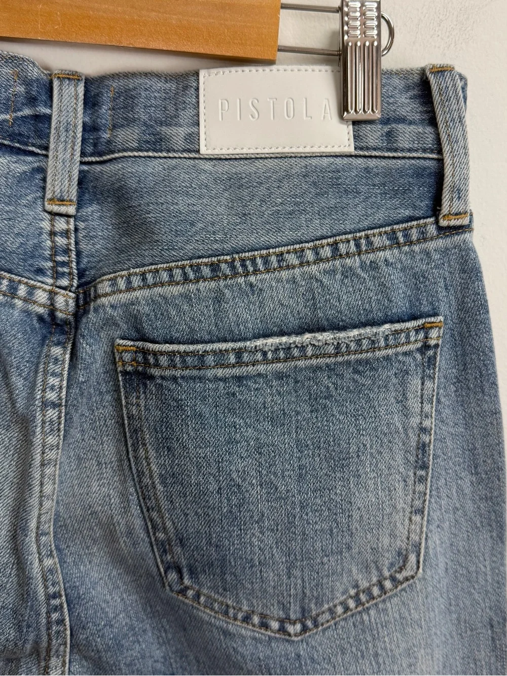 Pistola Jeans Womens 25 Blue Charlie High Rise Straight Distressed Button Fly